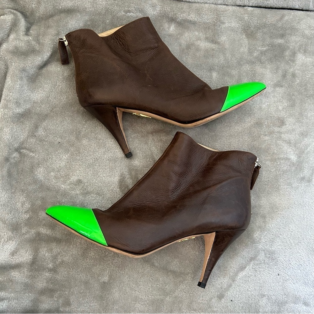 Charlotte Olympia Women’s Leather Ankle Boots Sz 40 Brown Green Dressy Party